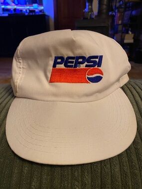 Vintage Pepsi White Cap with Blue and Red Embroidered Logo